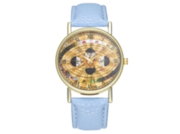 Relógio de pulso de quartzo com pulseira de PU e estampa espacial para mulheres e homens (azul claro)
