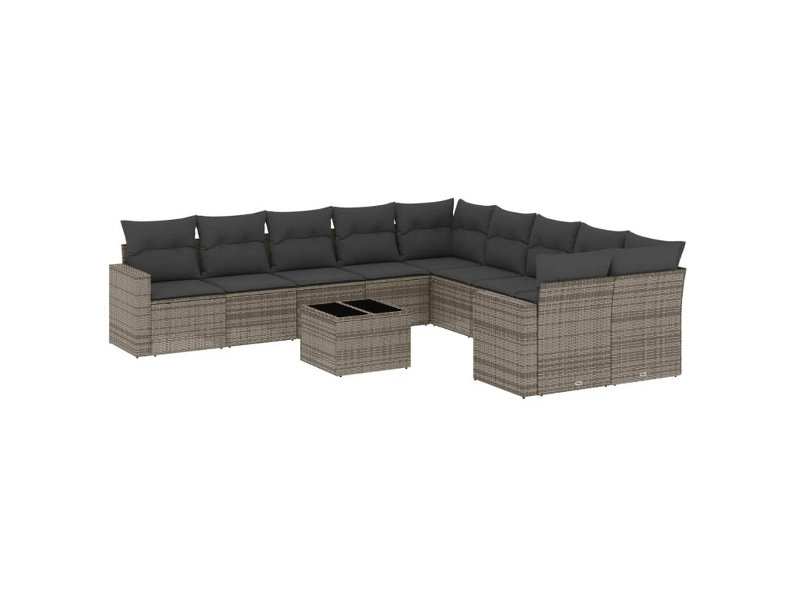 Maison Exclusive - 11 Pcs Conjunto Sofás De Jardim C/ Almofadões Vime Pe Cinzento