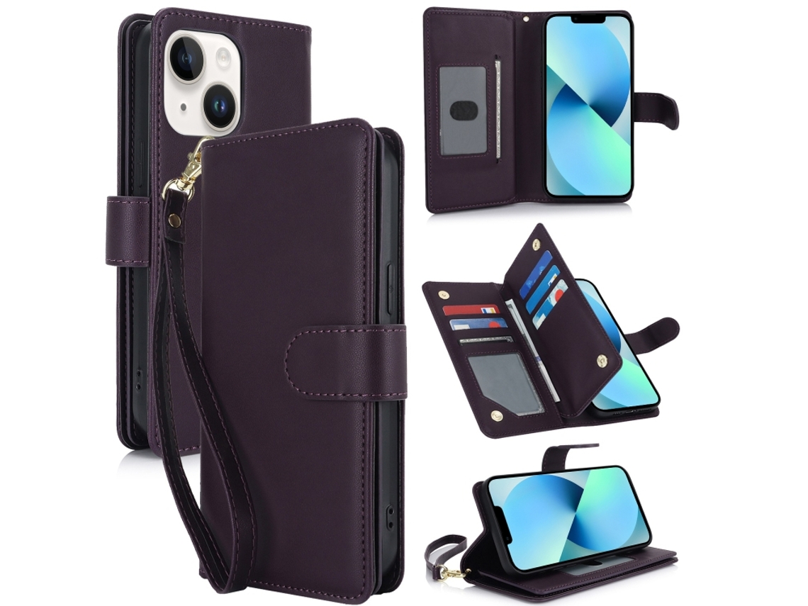 Capa Carteira De Couro Para Iphone 13 - Com Rfid - Para Vários Cartões