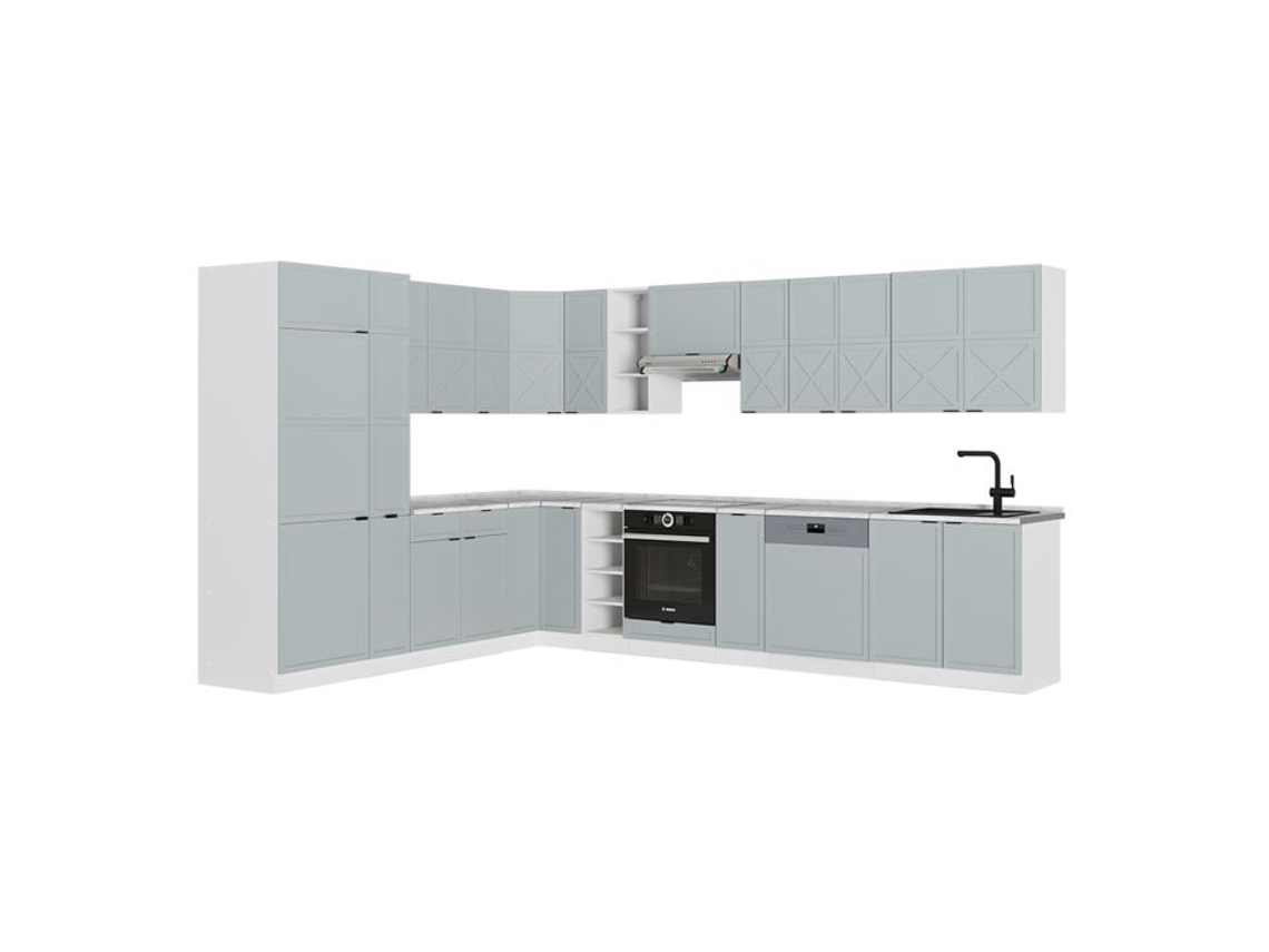 Cozinha Em Ângulo Fame-line, 347x257cm, Pt Mármore, Azul Claro-cinza/branco, Branco, Vicco