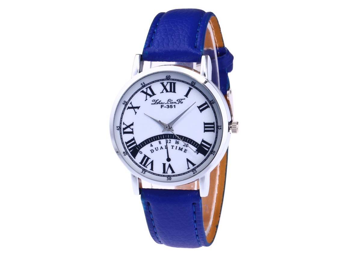 Relógio de Pulso Analógico de Quartzo com Pulseira de Couro Estiloso para Homens e Mulheres Azul