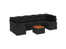 Conjunto 8 Assentos Exteriores Vidaxl Preto Vime Pe (289 X 124 X 69 Cm)
