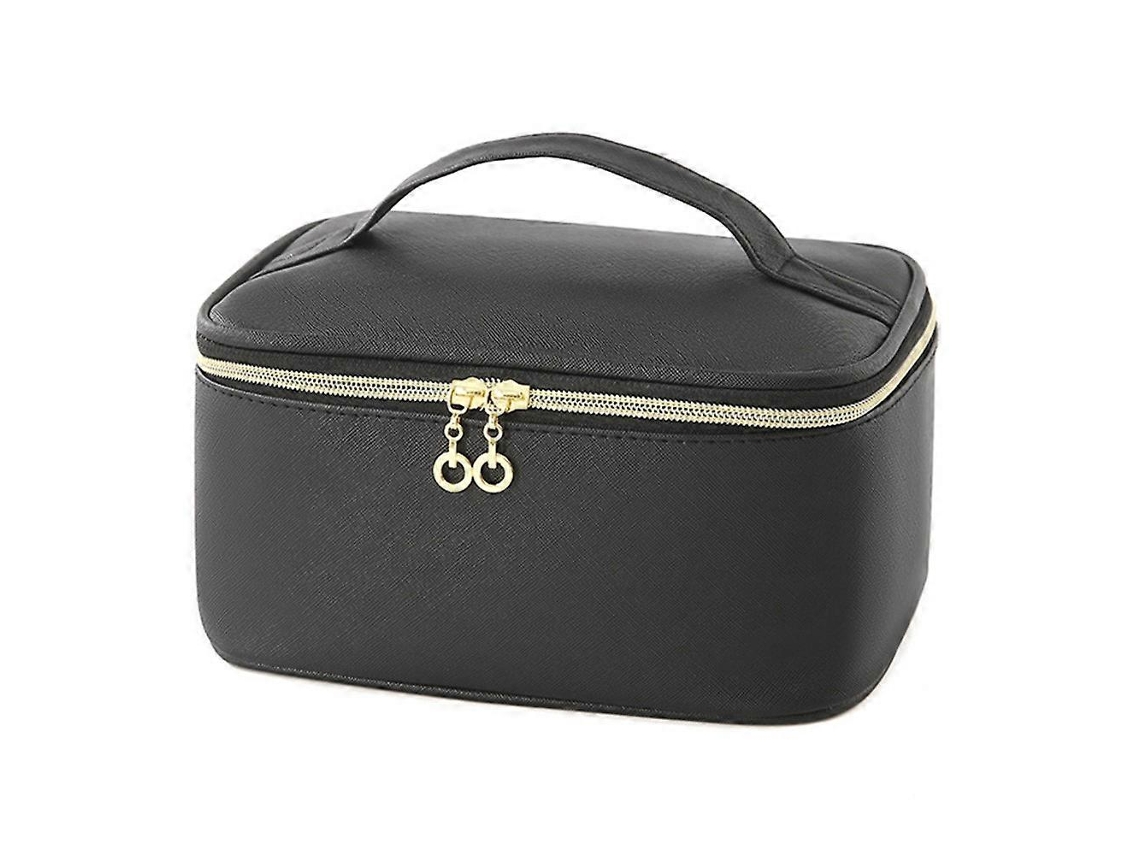 Bolsa De Maquiagem Retangular Preta Impermeável Com Alça E Slots Para Pincéis