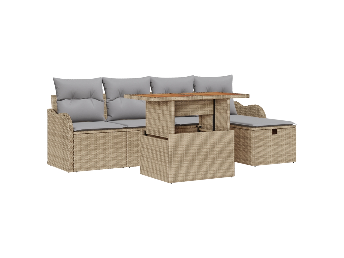 Conjunto 6 Conjunto De Sofá De Jardim Vidaxl Bege Vime Pe (231 X 117 X 85 Cm)
