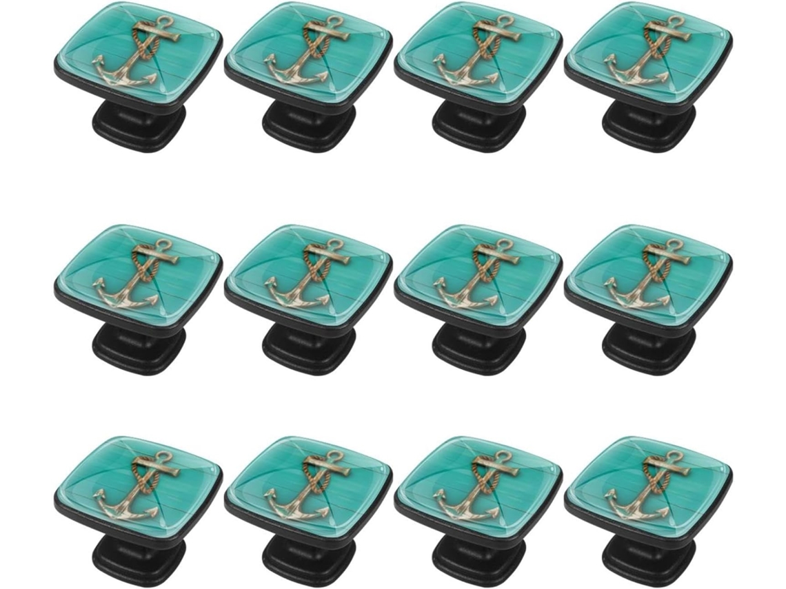 Puxadores Quadrados Para Armários De Cozinha, Puxadores Para Armários E Gavetas, 12 Peças, Âncora, Azul, Oceano De Verão