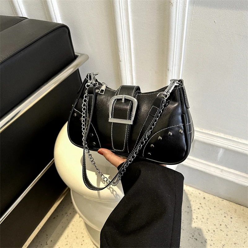 Bolsa feminina vintage com rebites, estilo bracelete, pequena, couro PU AQUAFORGE