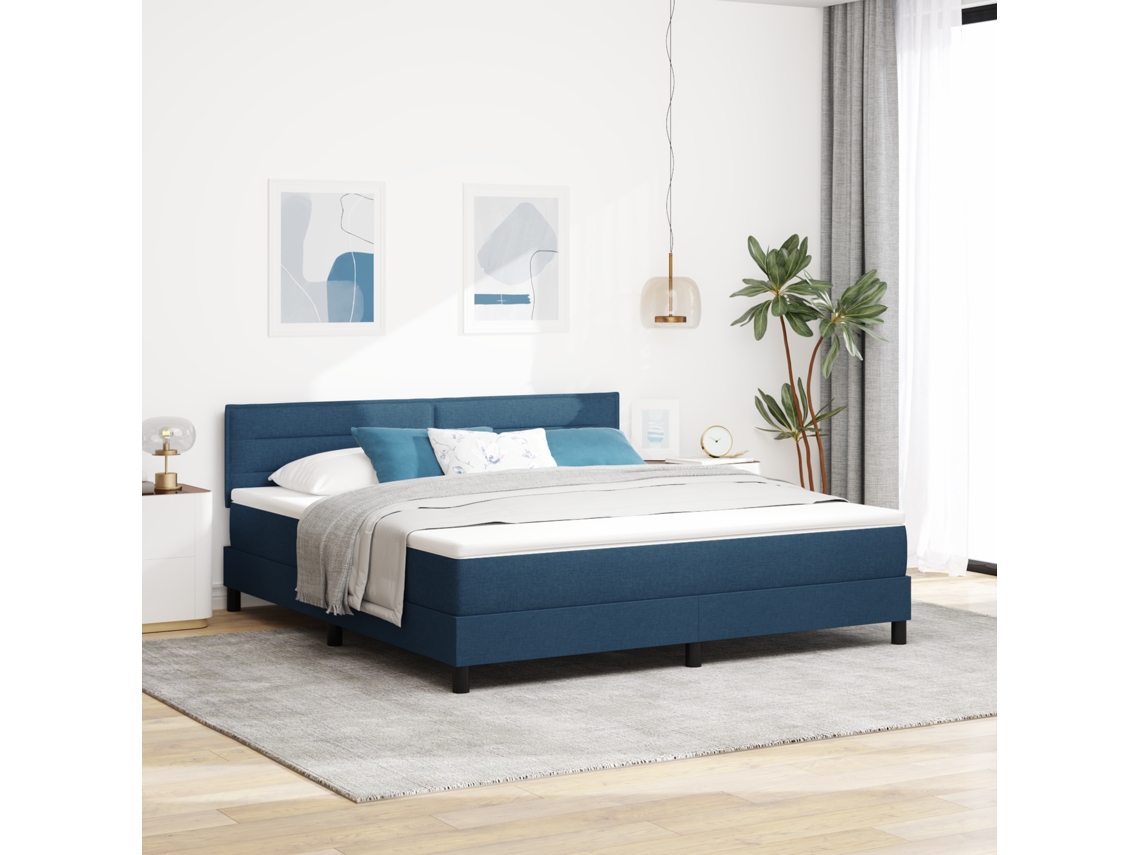 Cama Box Spring Com Colchão Led Azul 180x200 Cm Tecido