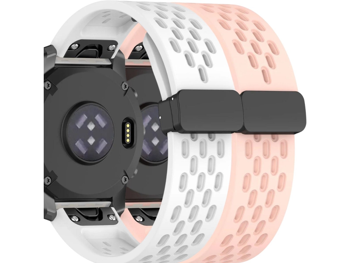 Pack 2X Bracelete Snapflow para Garmin Fenix 7 Sapphire Solar Branco e Rosa ANTIIMPACTO!