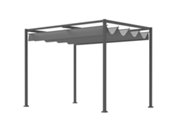 Pérgola Gazebo 3x2m Com Tejadilho Corrediço, Metal E Poliéster, Cinza E Preto.