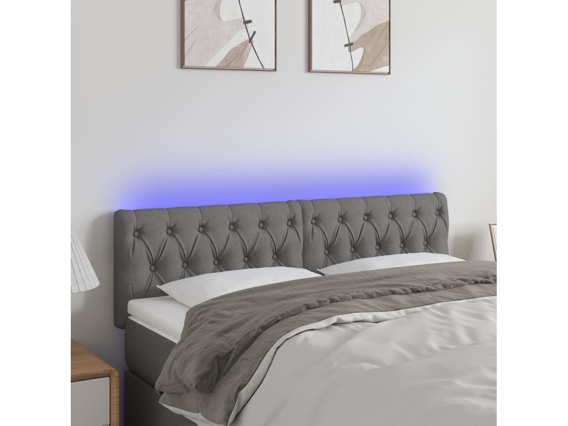 Vidaxl Cabeceira De Cama C/luzes Led Tecido 144x7x78/88cm Cinza-escuro