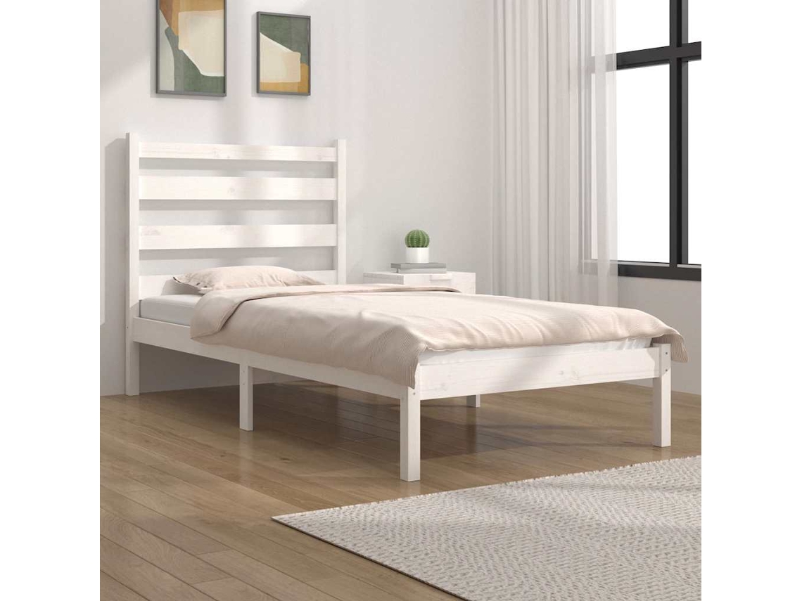 Vidaxl Estrutura De Cama 100x200 Cm Pinho Maciço Branco