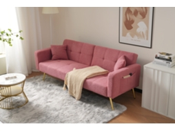 Sofá conversível com encosto ajustável, 2 lugares, tecido bouclette rosa, estilo
