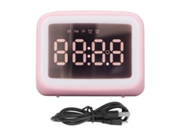 Reloj Despertador Radio Con Luz Nocturna Altavoz Tarjeta Tf Espejo Niños Rosa