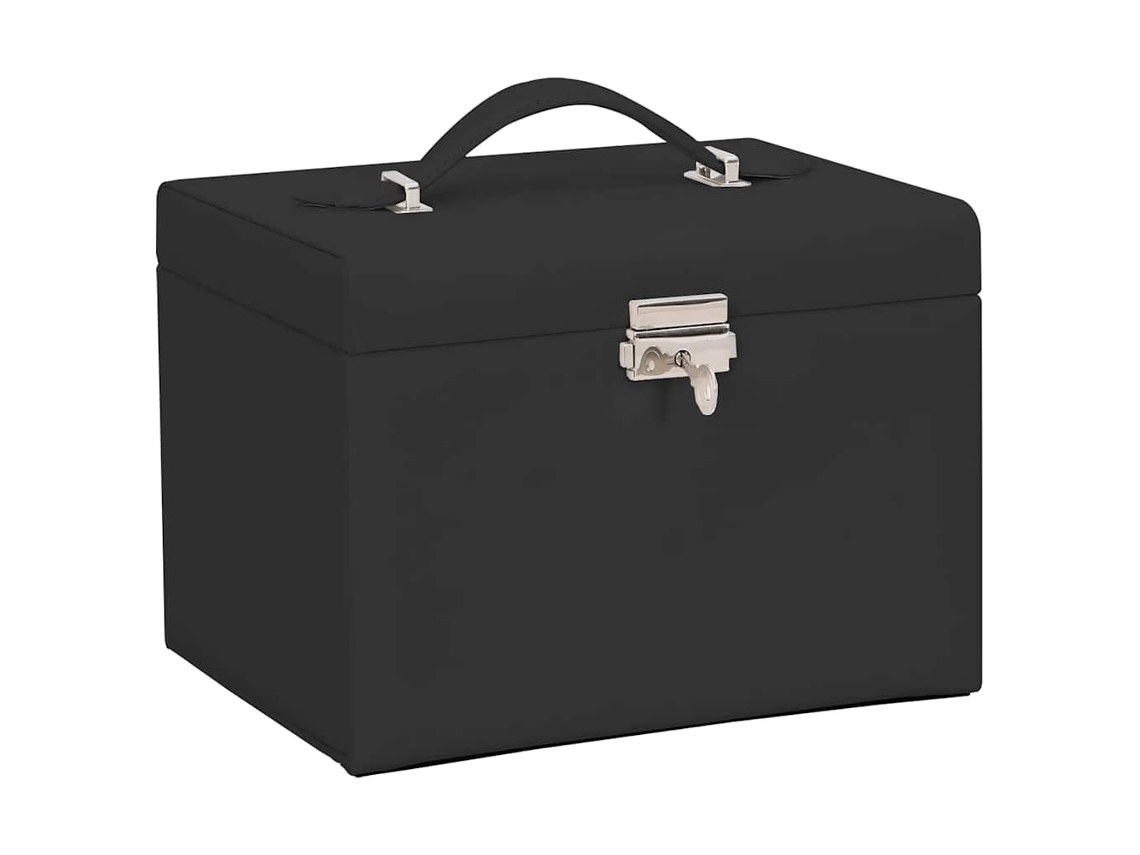 vidaXL Caixa para jóias de 4 camadas com espelho com fechadura Preto