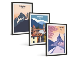 Conjunto De Pinturas Ilustrações Retrô De Arquitetura De Montanha Espelharte (3 Peças 40x60 Cm)