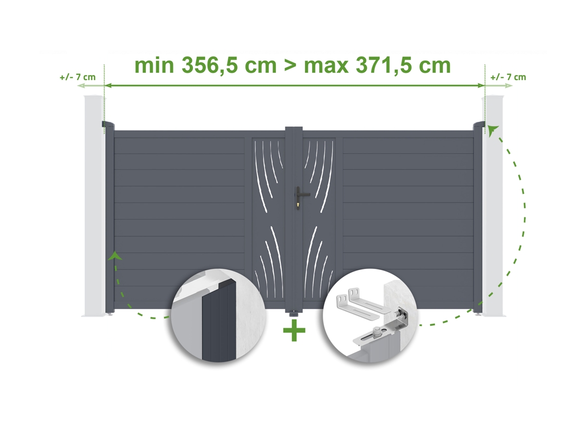 Portão De Batente Ajustável Com Largura De 3,5 M Veleta H.180 Cm Alumínio Cinza Casanoov