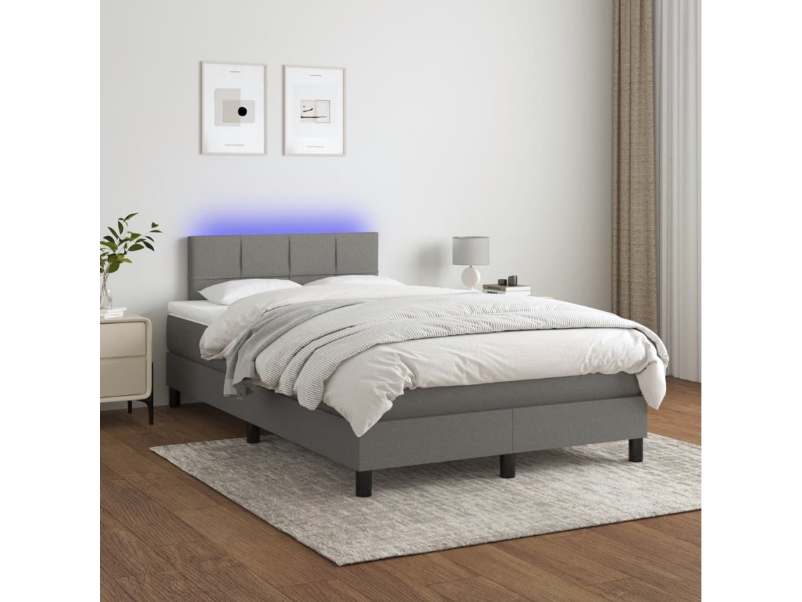 Cama Box Spring C/ Colchão E Led 120x200 Cm Tecido Cinza-escuro