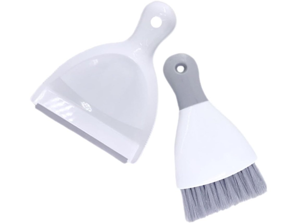 Conjunto De Vassoura Curta E Pá Lixo Compacta Em Plástico Branco