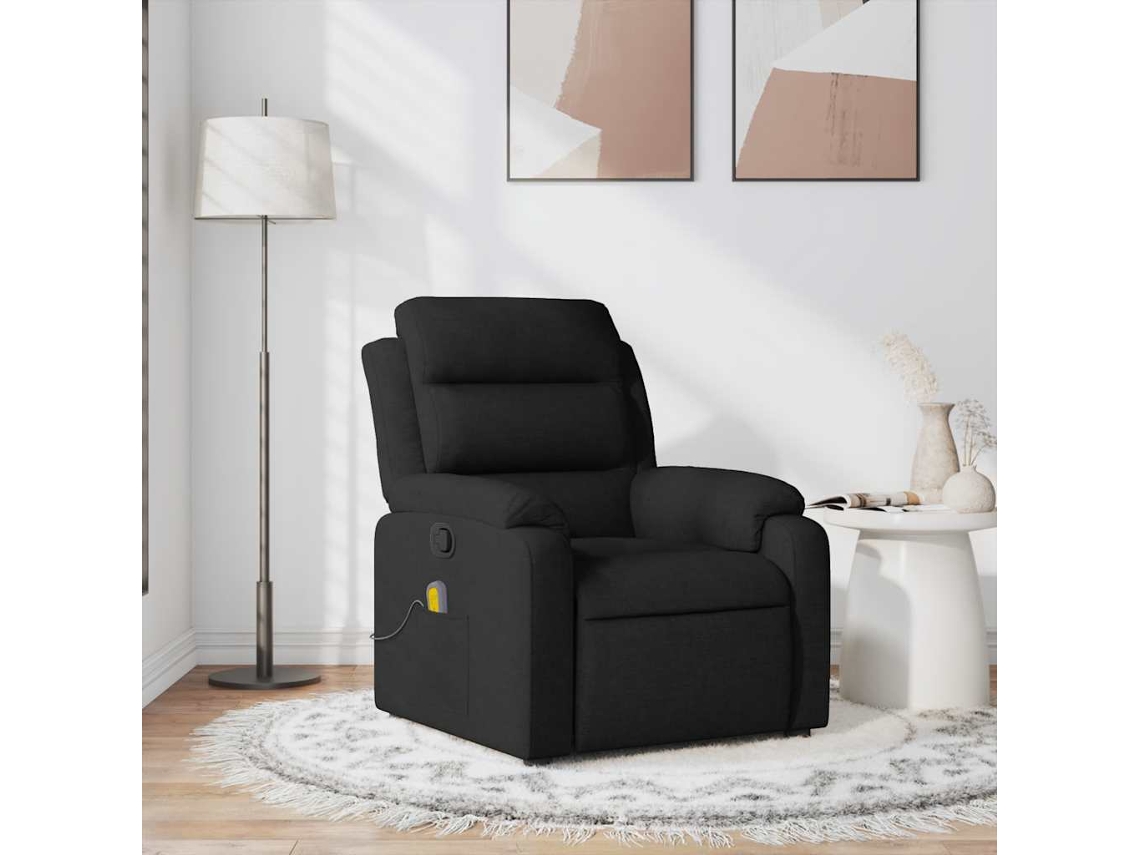 Vidaxl Poltrona De Massagens Reclinável Tecido Preto