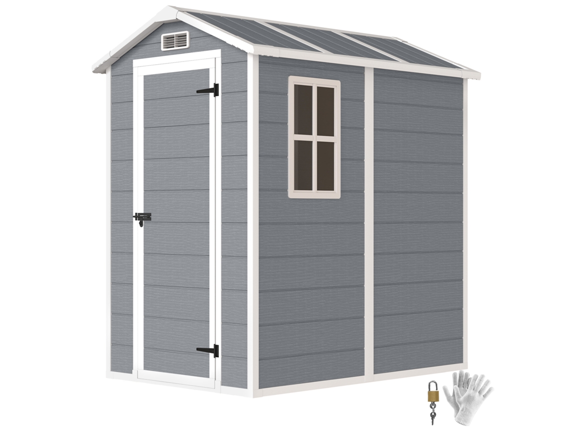 Abrigo De Jardim Exterior 2,1 M², 131x186x198 Cm, Com Piso, Janela E Porta Com Fechadura, Cinzento