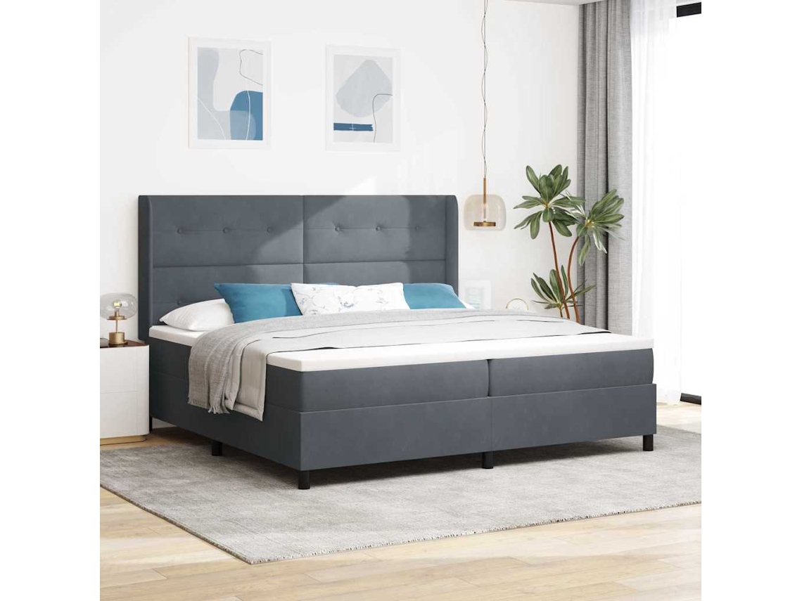 Vidaxl Cama Box Com Fitas Led Cinza Escuro 200 X 200 Cm Veludo