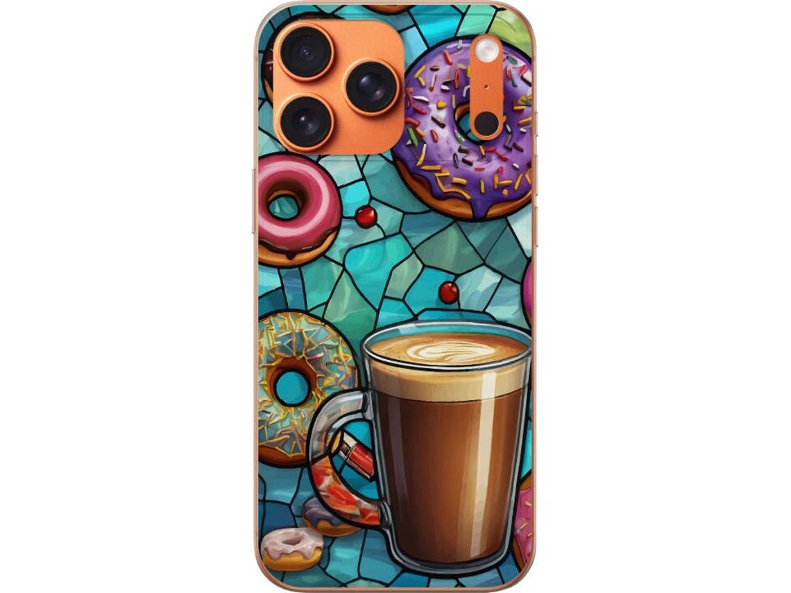 Capa Para Celular Compatível Com Apple Iphone 17 Pro Max. Estampa Colorida De Donuts Com Granulado E Xícara De Café, Perfeita Para Quem Ama Café E Tem