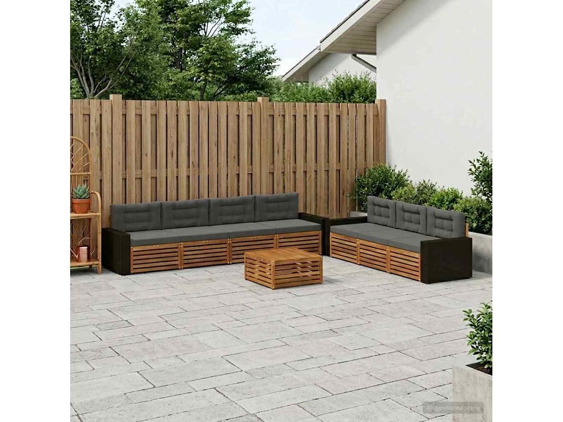 Vidaxl Conjunto De Sofás Para Exterior 8 Unid. Natural E Antracite