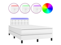Cama Box Spring com Colchão e Led 120x190 cm Couro Artificial Branco MAISON EXCLUSIVE