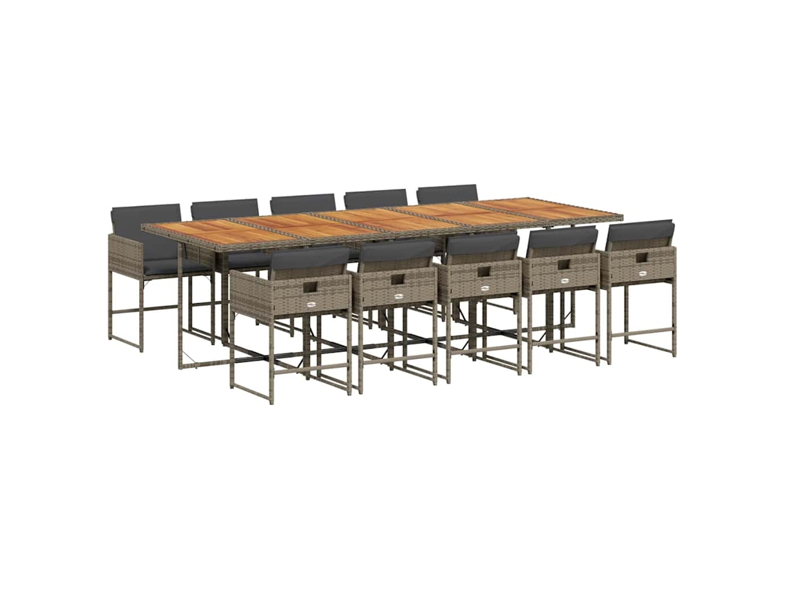 Conjunto de 11 Jantar para Jardim com Almofadões Vime Pe Cinzento MAISON EXCLUSIVE