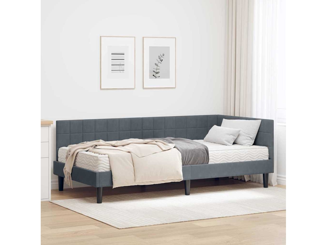 Vidaxl Estrutura De Cama De Canto Com Colchão 2 Unid. Cinzeto Veludo