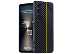 Capa Compatível Com Sony Xperia 1 Vii De Couro Pc Rígida Com Textura De Fibra De Carbono, Perfeita