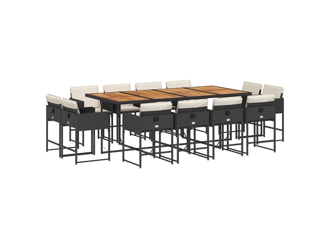 Conjunto de 13 Jantar para Jardim com Almofadões Vime Pe Preto MAISON EXCLUSIVE