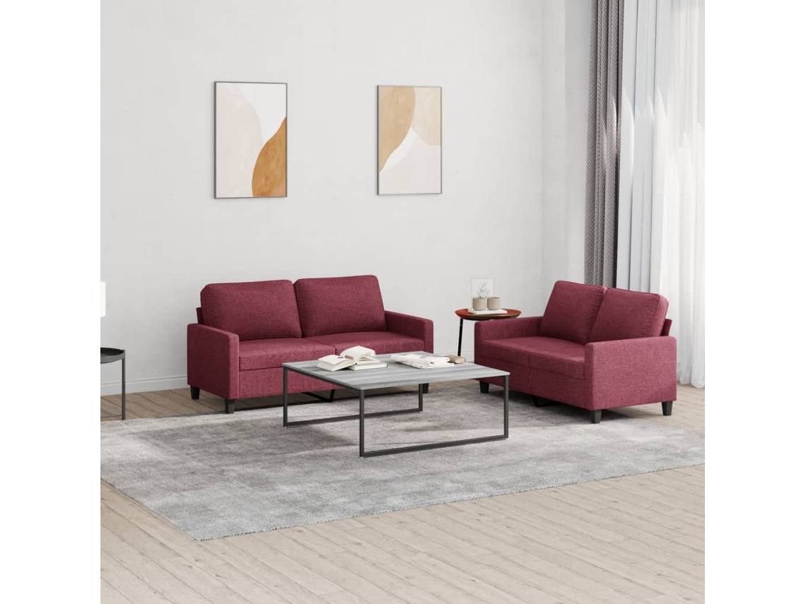 Vidaxl 2 Pcs Conjunto De Sofás Com Almofadões Tecido Vermelho Tinto
