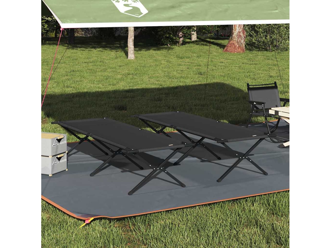 Vidaxl Cama De Camping Dobrável Manual 2 Unid. Preto 210 X 80 X 46 Cm