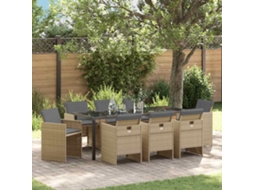 Vidaxl Conjunto De Jantar Para Jardim 9 Unid. Bege Vime Pe