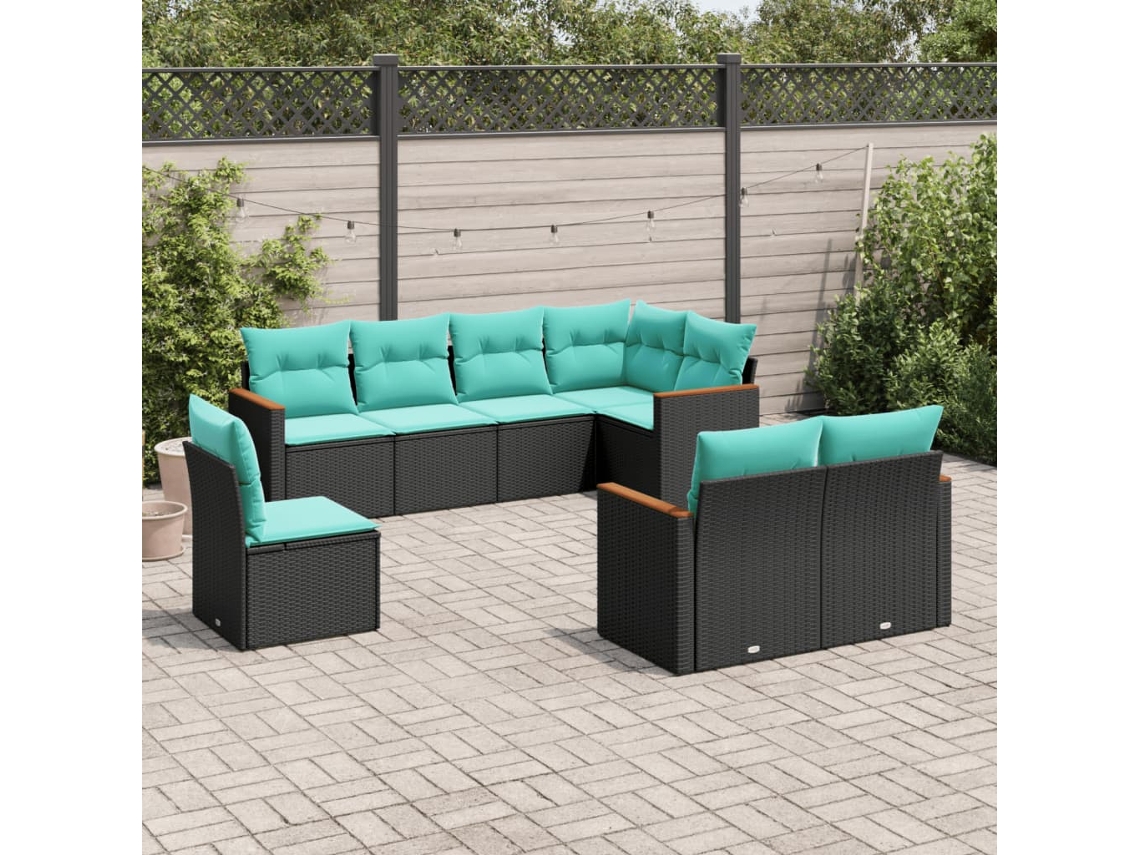 Vidaxl Conjunto De Sofá De Jardim Com 8 Peças E Almofadas Em Rattan Sintético Preto