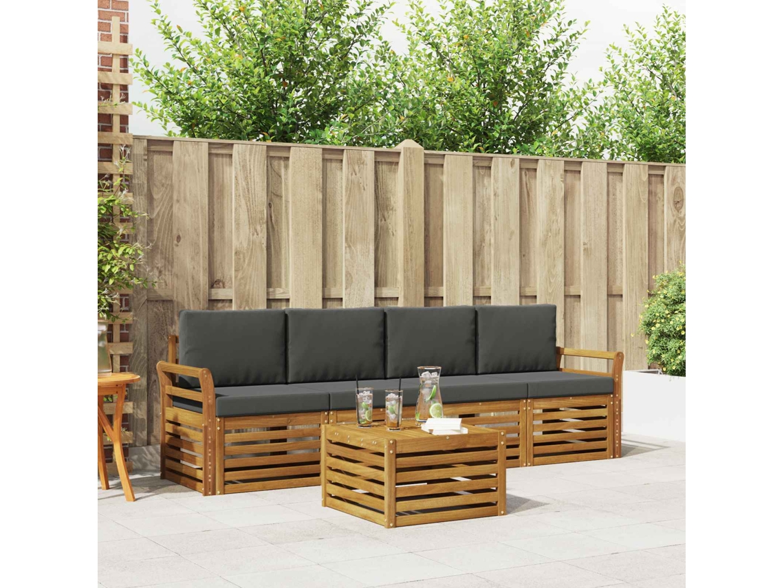Vidaxl Conjunto De Sofás Para Exterior 5 Unid. Natural E Antracite