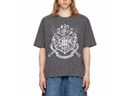 Rockinstone Harry Potter White Hogwarts Emblem Dark Heather T-shirt Size:m