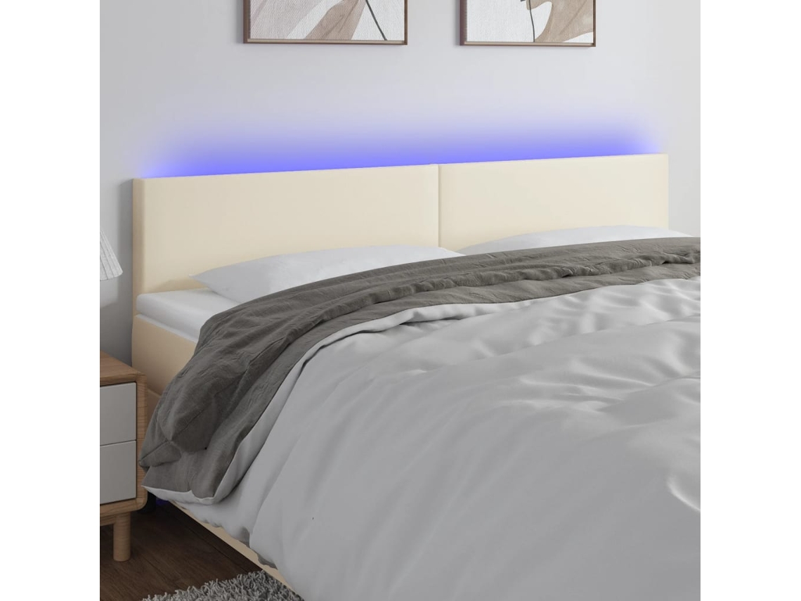 Vidaxl Cabeceira De Cama C/ Led 160x5x78/88 Cm Couro Artificial Creme