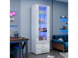 Vitrine com iluminação LED, 3 gavetas e prateleiras, 60x35x180cm, estilo MDF branco