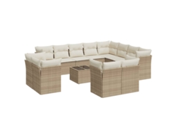 Maison Exclusive - 13 Pcs Conjunto De Sofás P/ Jardim Com Almofadões Vime Pe Bege