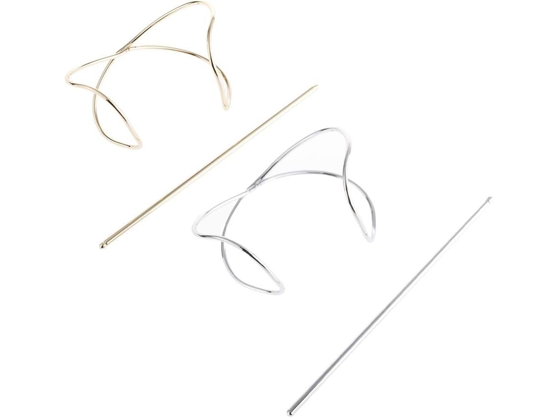Conjunto de 2 palitos de cabelo com design irregular, nas cores Ouro e Prata.