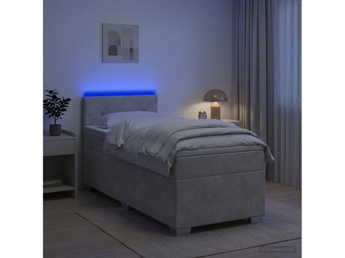 Vidaxl Cama Box Spring Com Colchão E Led Cinzento-claro 90 X 200 Cm