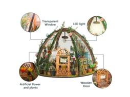 Kit De Casa De Bonecas Miniatura De Madeira Diy Com Luz Led Casa Verde Estrela Floral Para Crianças