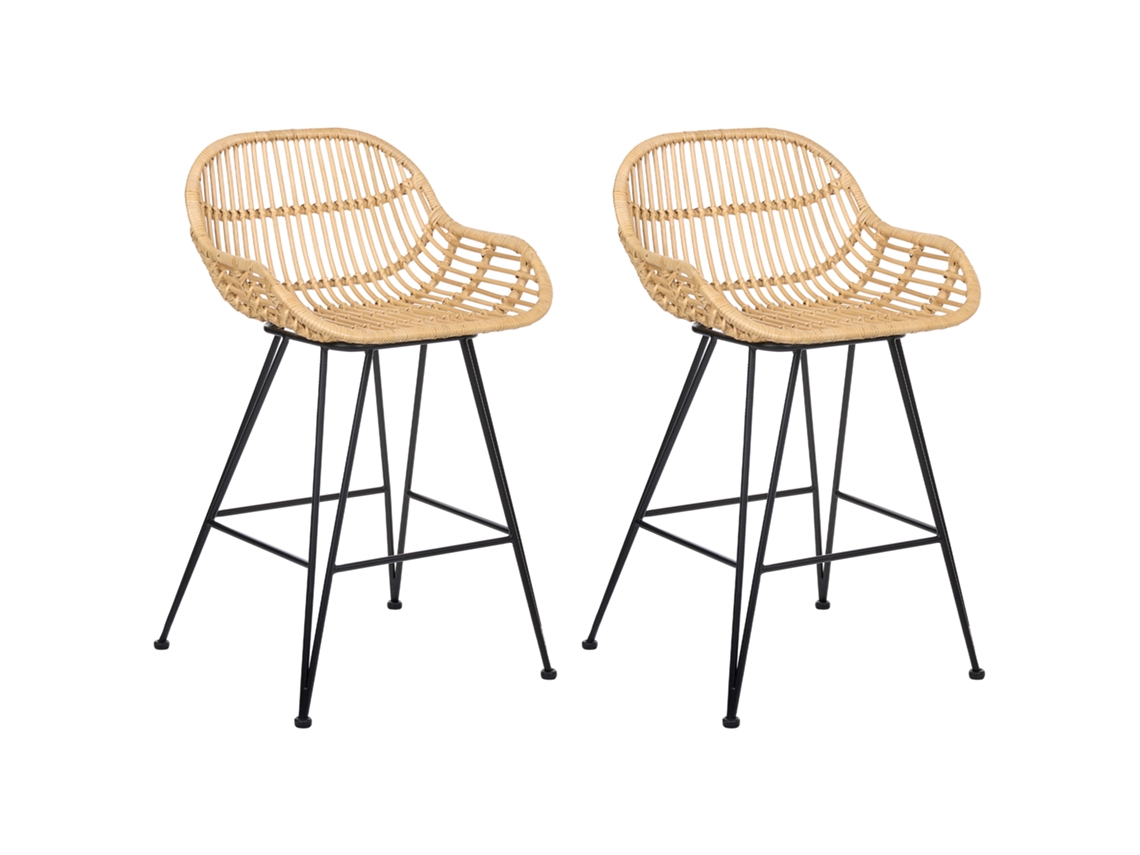 Conjunto De 2 Sillas De Bar Beliani Terrell De Ratán Natural 54x57x94