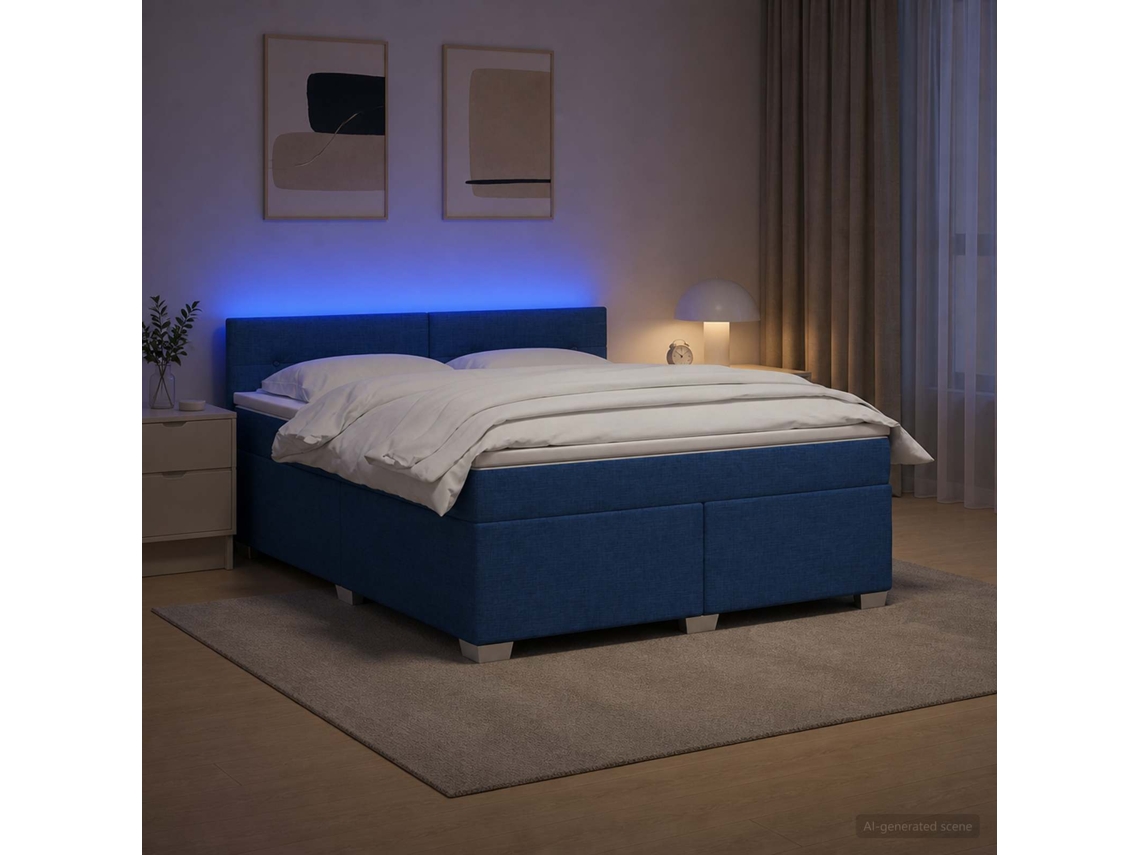 Vidaxl Cama Box Spring Com Colchão E Led Azul 180 X 200 Cm Tecido