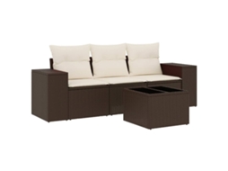 Conjunto de 4 Sofás de Jardim com Almofadões Vime Pe Castanho MAISON EXCLUSIVE (4 pcs)