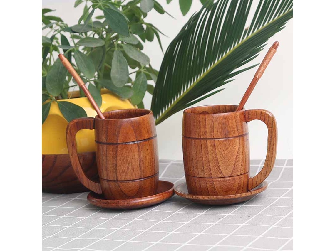 Caneca de Cerveja de Madeira com Alça, Acessórios de Bar Vintage para Bebidas em Casa e Festas AQUAFORGE