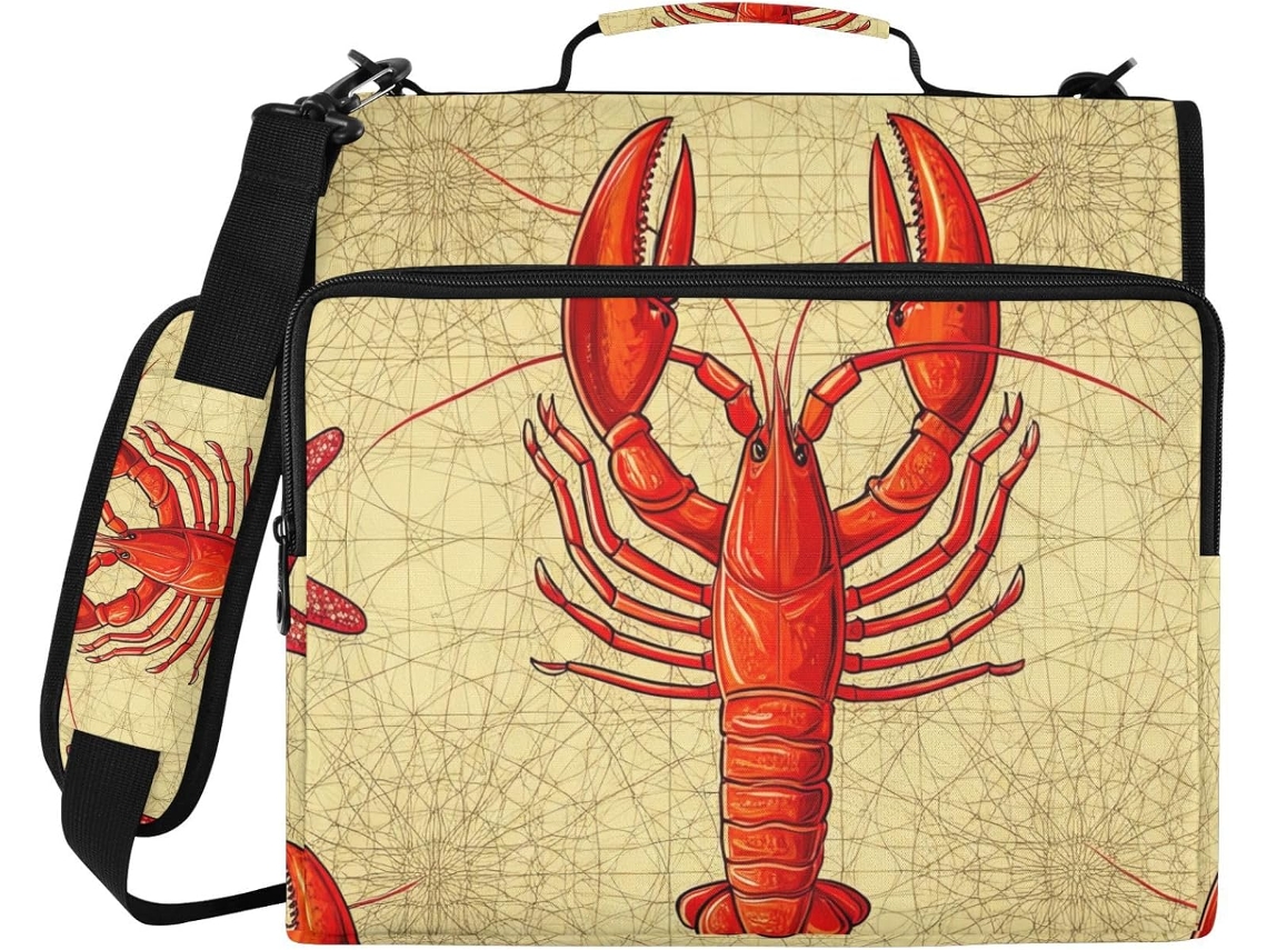 Organizador Vintage Em Tons De Vermelho E Bege Com Estampa Lagosta, Tecido Resistente À Água, Bolsa Com 3 Argolas E