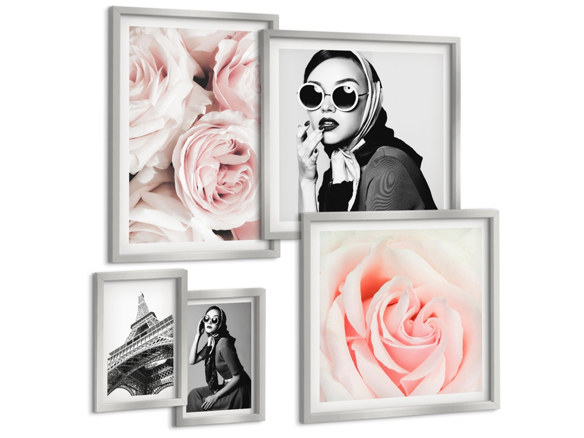 Conjunto De Pinturas Retratos Estilosos Rosas Com Elegância Espelharte (5 Peças)